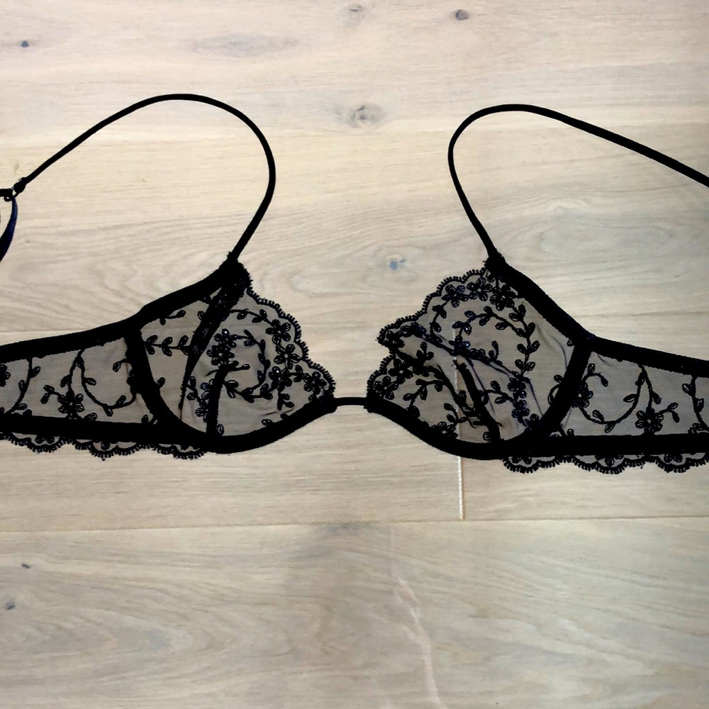 La perla 32A 32B lace bra black rhinestone size 1